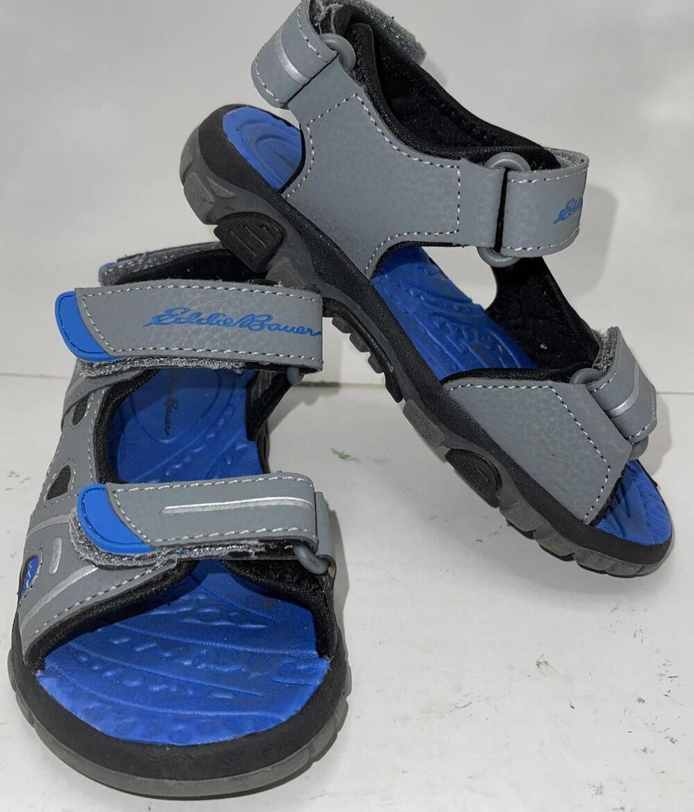 Eddie Bauer Sandals Boys Size 12 Gray Blue Pacific Hook & Loop Hiking Water